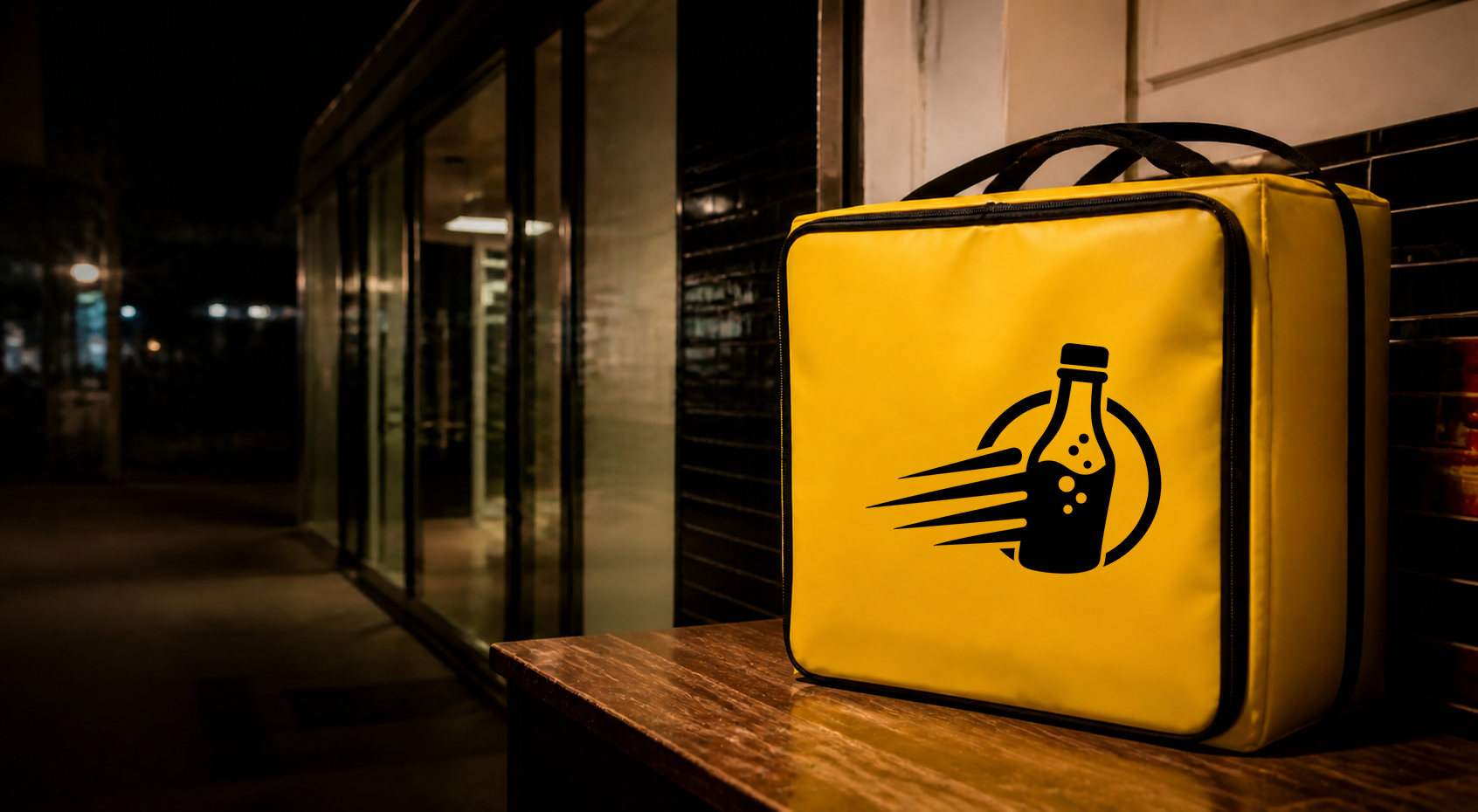 Bag de entregador Bebidas Express Delivery com a marca centralizada